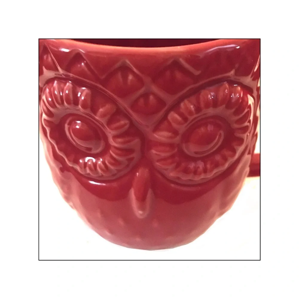 Red Embossed Night Owl Coffee Mug- Ceramic 20 Oz.